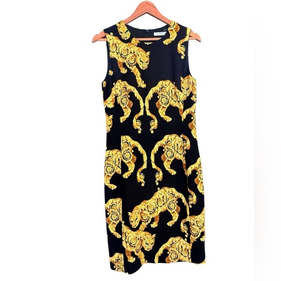 Versace Collection size 4 (44) EUC Black Midi Dress with Gold leopard- classic! - Picture 1 of 17